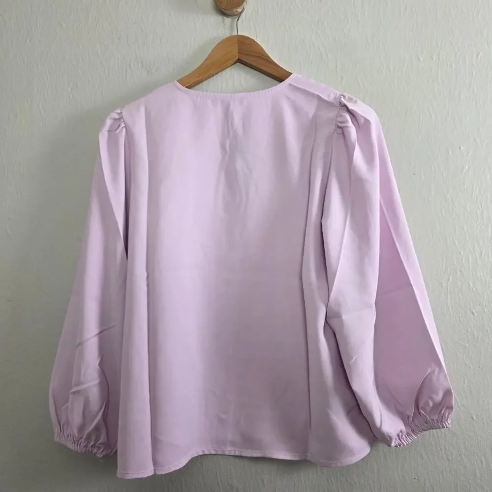 J. Crew Lavender Puff Sleeve Satin Back Crepe Blouse Top Tall Medium NWT